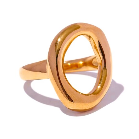 NWT Statement Chunky Oval Cut-Out Ring Sz. 8 18K Gold Plated - Picture 3 of 10